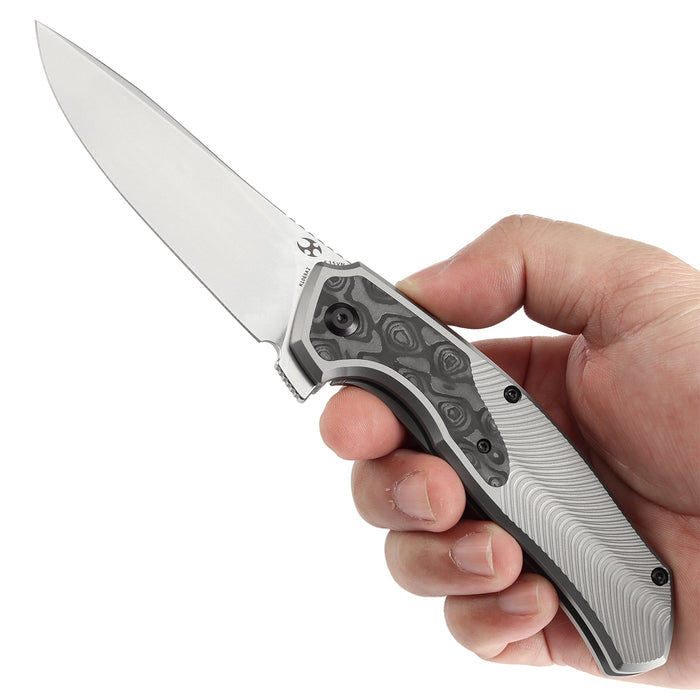KANSEPT HAVØRN K1069A2 CPM S35VN Blade Titanium with Rose Pattern Black & White Carbon Fiber Inlay Handle Frame Lock