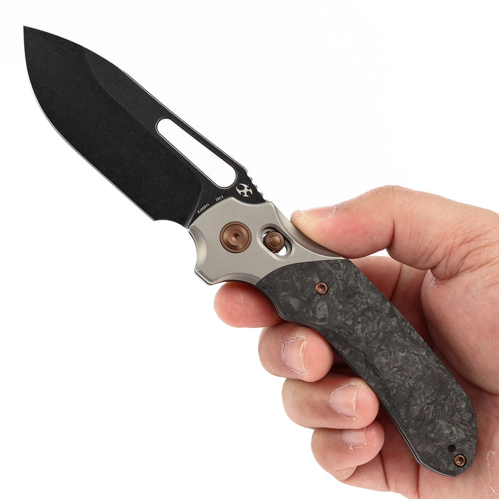 KANSEPT Quasar K1099V1 CPM 20CV Blade Titanium with Dark Matter Glow FatCarbon Handle Cross Bar Lock