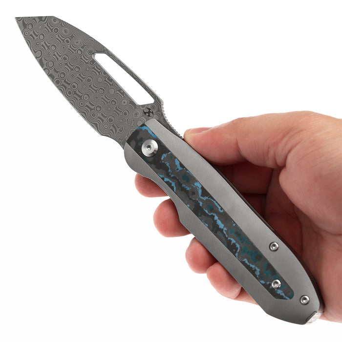 Kansept Knives Thunderhead K1106A5 Damascus Blade Titanium with Copper Carbon Fiber Inlay Handle Frame Lock