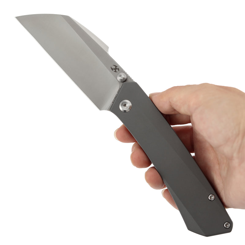 Kansept Contra K1139A1 Satin CPM-S90V Blade Gray Anodized Titanium Handle Frame Lock Folding Knife