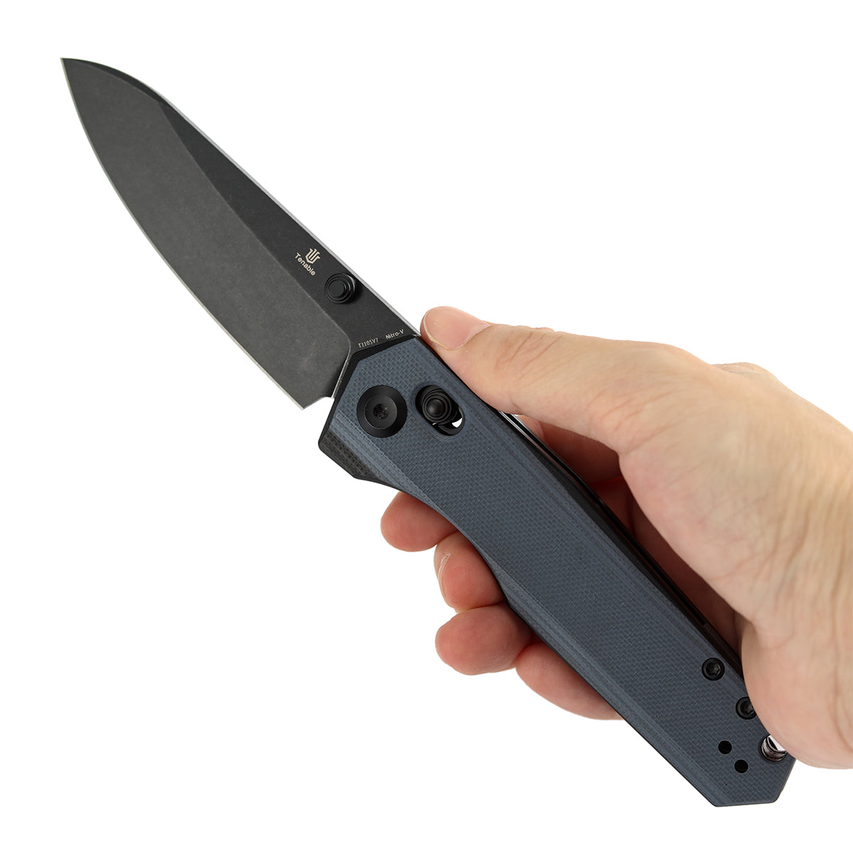 Tenable Beaver T1105V7 Blackwash Nitro-V Blade Gray and Black G10 Handle Crossbar Lock Folding Knife