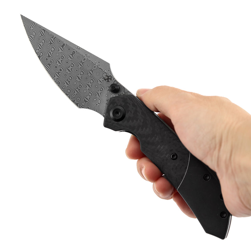 Kansept Fenrir K1034D1 Damascus Blade Blackwash Titanium & Twill Carbon Fiber with G10 Handle Liner Lock Folding Knife