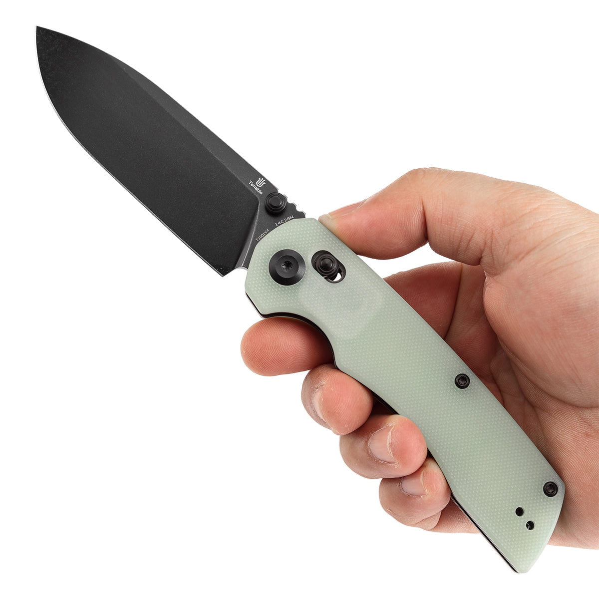 Tenable Kryo T1001V4 Blackwash 14C28N Blade Jade G10 Handle Crossbar Lock Folding Knife