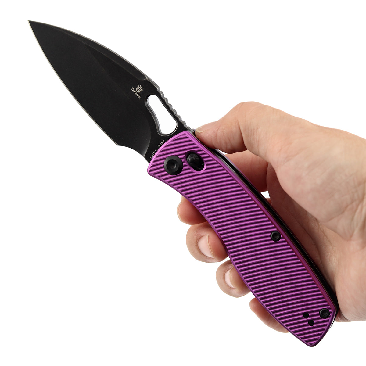 Tenable Heron B2124V1 Nitro-V Blade Purple Aluminum Handle Crossbar Lock Folding Knife