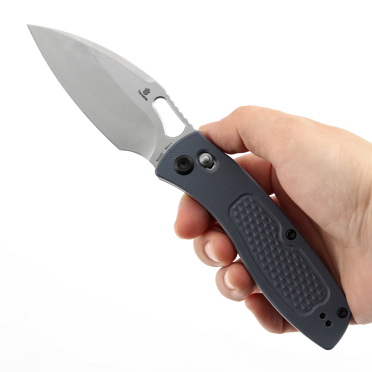Tenable Heron B2124V6 Nitro V Blade Gray G10 Handle Crossbar Lock Folding Knife