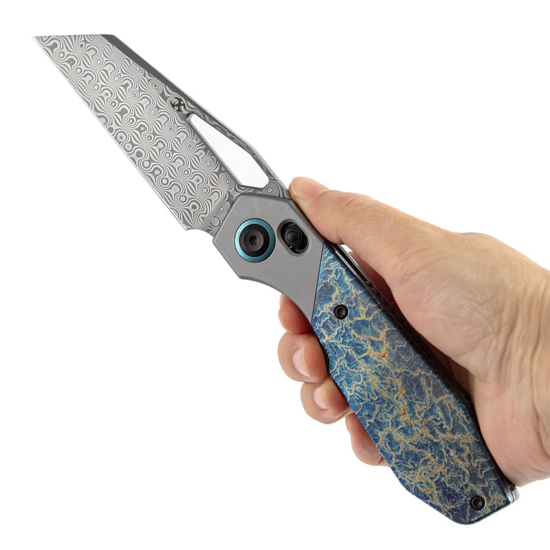 Kansept QTRO K1118VA2 Damascus Blade Titanium Handle Crossbar Lock Folding Knife