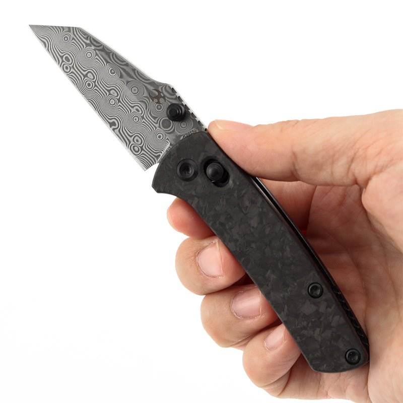 Kansept Little Main Street K2015V7 Damascus Blade Shred Carbon Fiber Handle Crossbar Lock Folding Knife