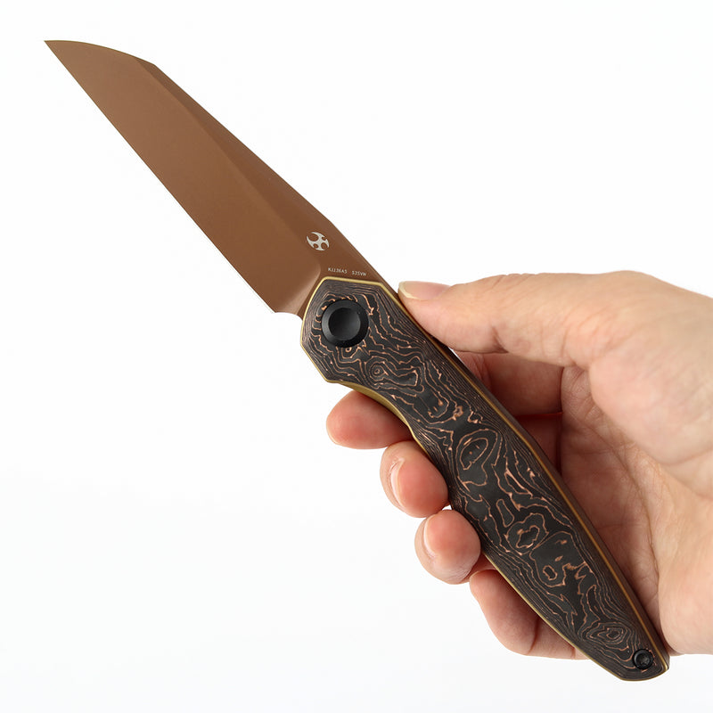 Kansept Halide K1136A5 Rose Gold Coated CPM-S35VN Blade Copper Carbon Fiber Handle Liner Lock Folding Knife