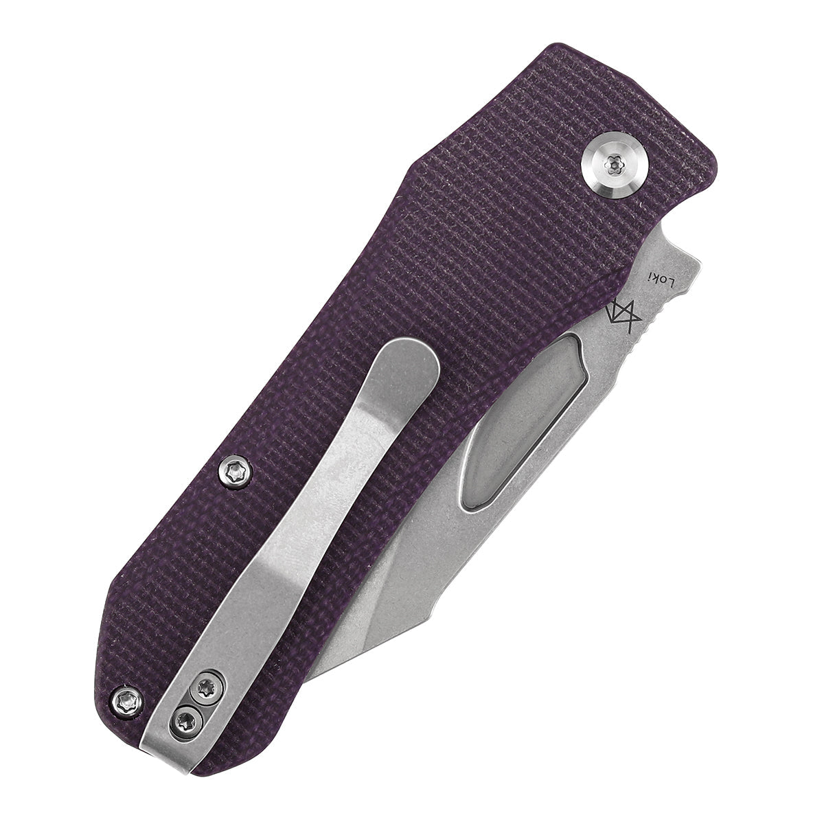 Tenable Loki B1058A2 Stonewashed Nitro-V Blade Purple Micarta Handle Liner Lock Folding Knife