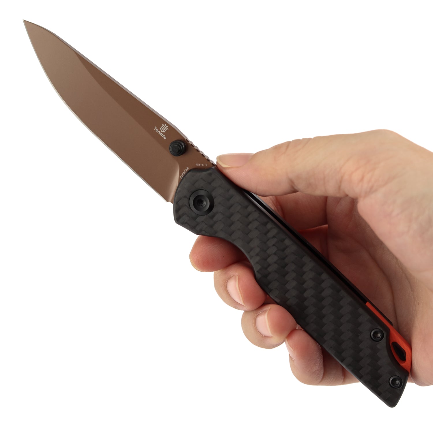 Tenable Mini Warrior B2005A4 Rose Gold Nitro-V Blade Twill Carbon Fiber & G10 Handle Liner Lock Folding Knife