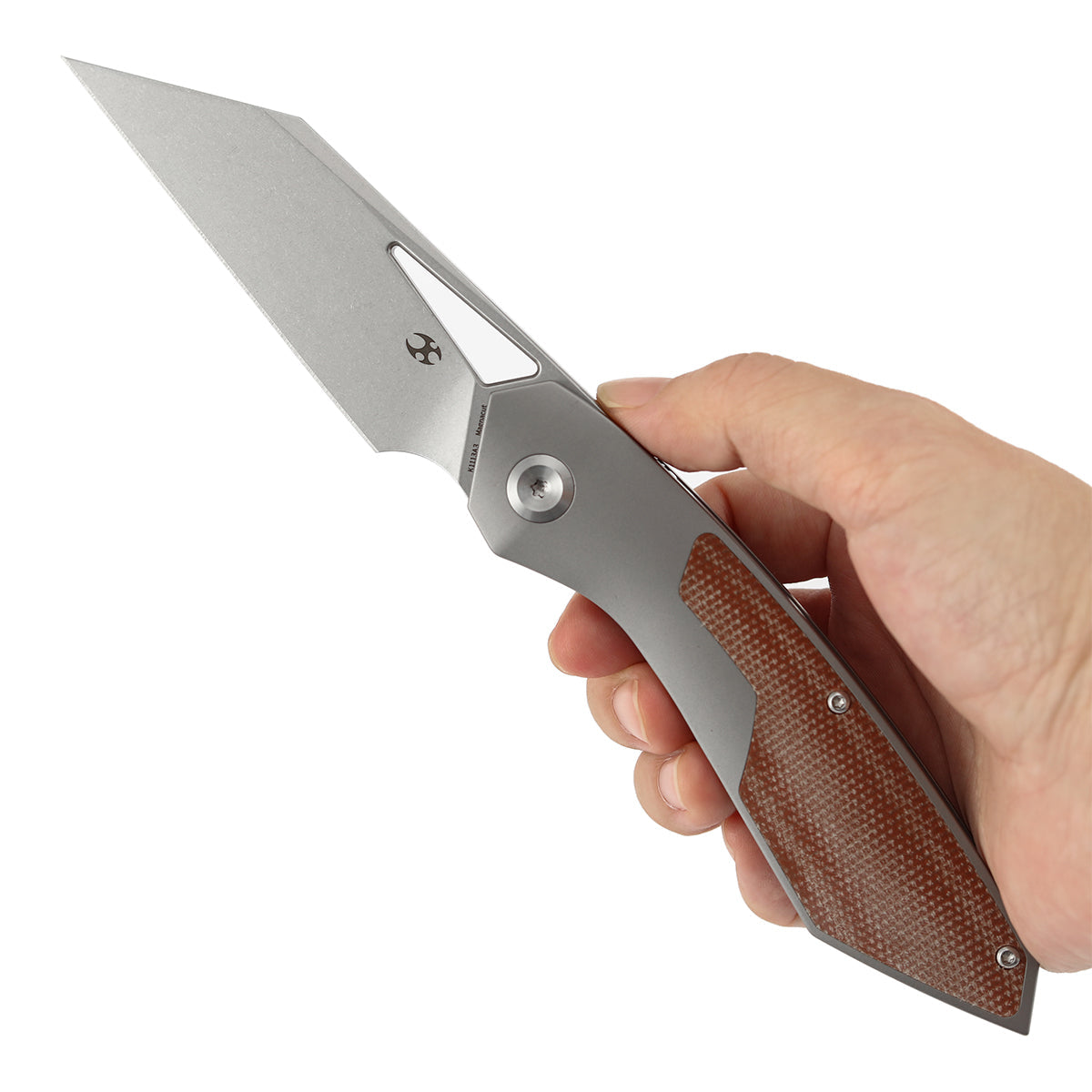 Kansept Strip K1113A3 Magnacut Blade Brown Micarta+Stonewash Titanium Hnadle Frame Lock Folding Knife