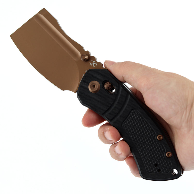 Kansept Korvid V TE2030V1 Rose Gold Coated D2 Blade Black G10 Handle Crossbar Lock Folding Knife