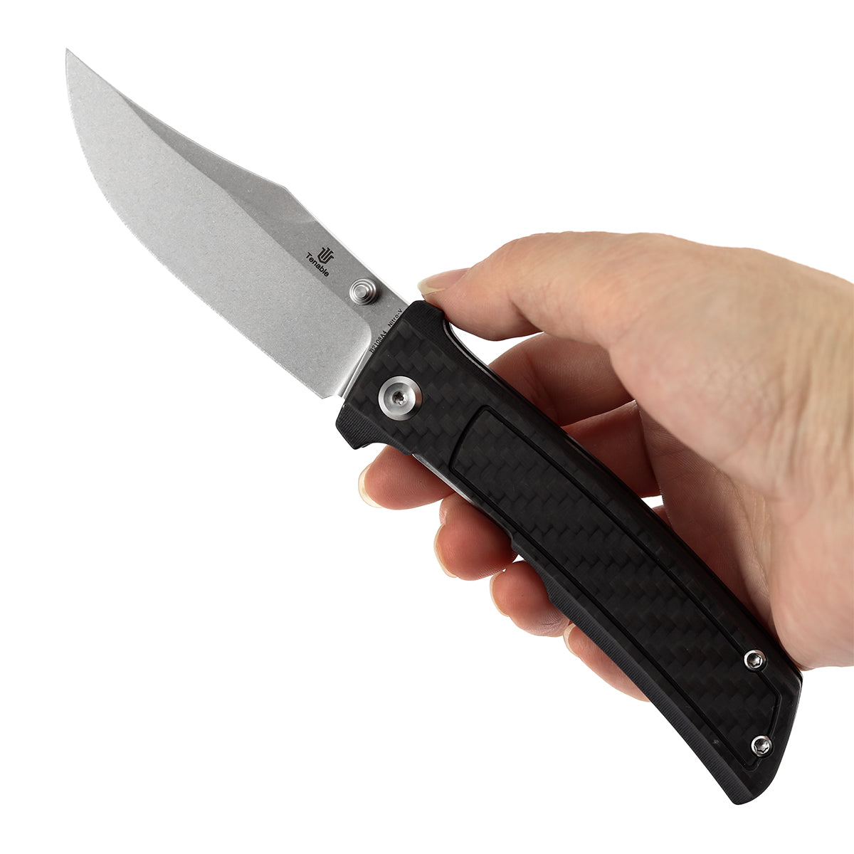 Tenable Bison B2108A4 Stonewashed Nitro-V Blade Twill Carbon FIber & G10 Handle Liner Lock Folding Knife