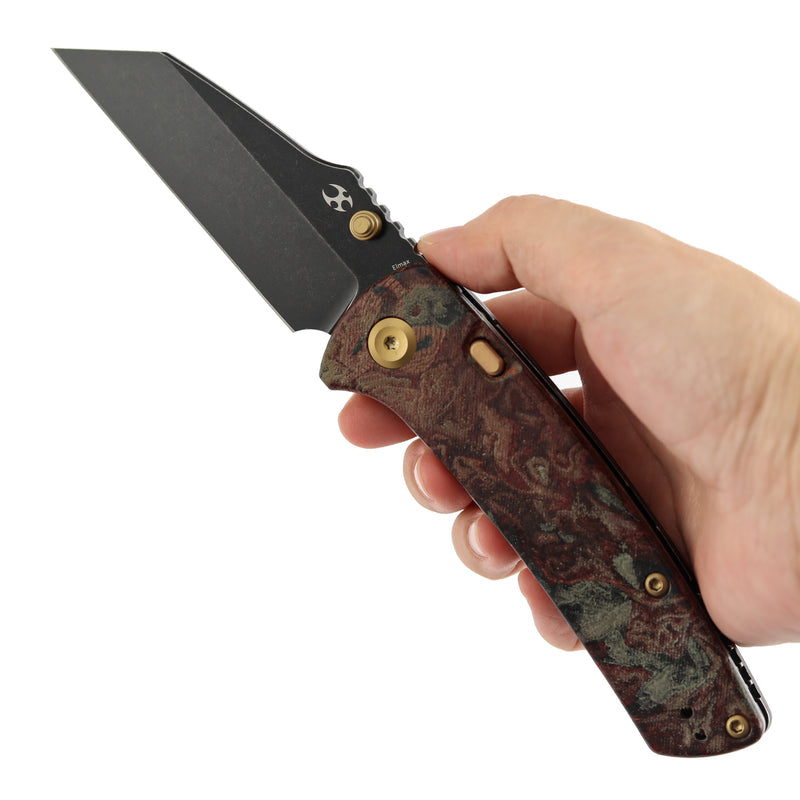 Kansept Main Street K1015H1 Elmax Blade Red Rag Burl Canvas Micarta Handle Top Liner Lock Folding Knife