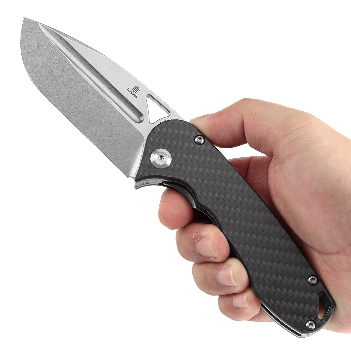 Tenable Bömbur T1054A3 Stonewashed D2 Blade Twill Carbon Fiber Handle Liner Lock Folding Knife