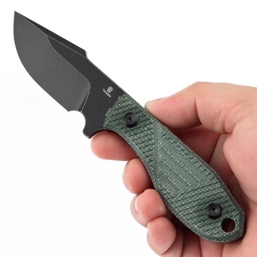 Tenable Tiny Dancer G014A6 Blackwash D2 Blade Green Micarta Handle Fixed Blade