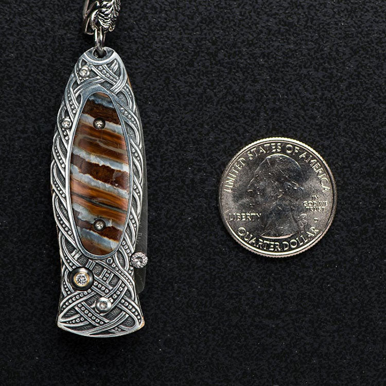William Henry B02 GALWAY Pendant Knife Chad Nichols Damascus Blade Silver Handle inlaid fossil mammoth tooth