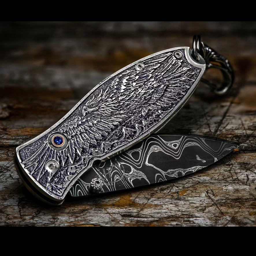 William Henry B02 FREEDOM Pendant Knife Damascus Blade Silver Handle
