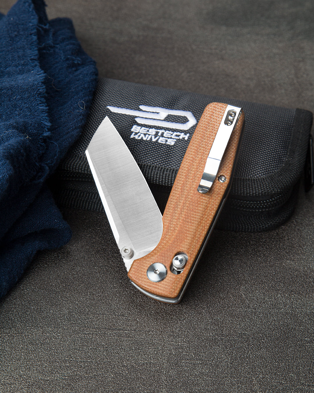 Bestech Slasher BG43D D2 Blade Micarta Handle Crossbar Lock Folding Knife