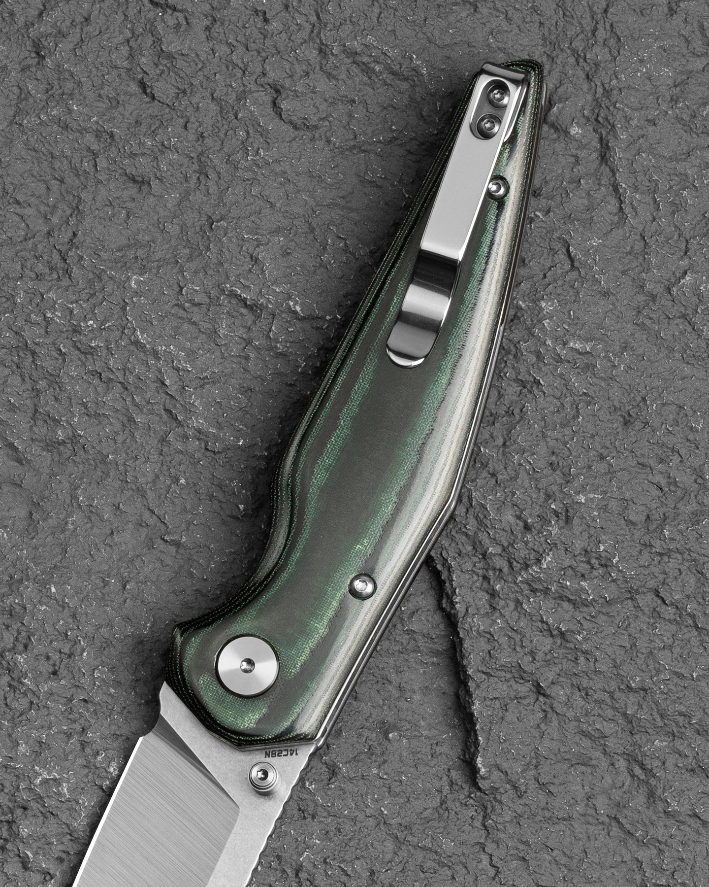 Bestech Snakebird BG58A 14C28N Blade Green Micarta Handle Button Lock Folding Knife