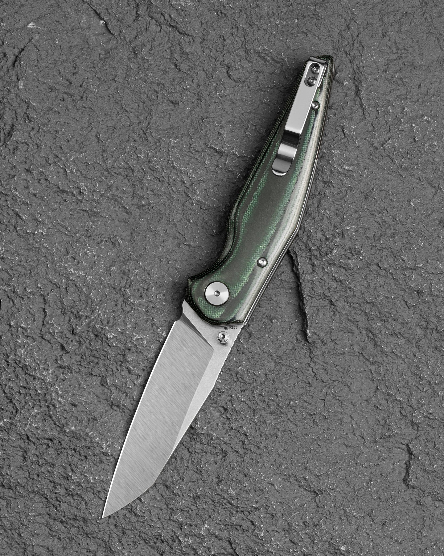 Bestech Snakebird BG58A 14C28N Blade Green Micarta Handle Button Lock Folding Knife