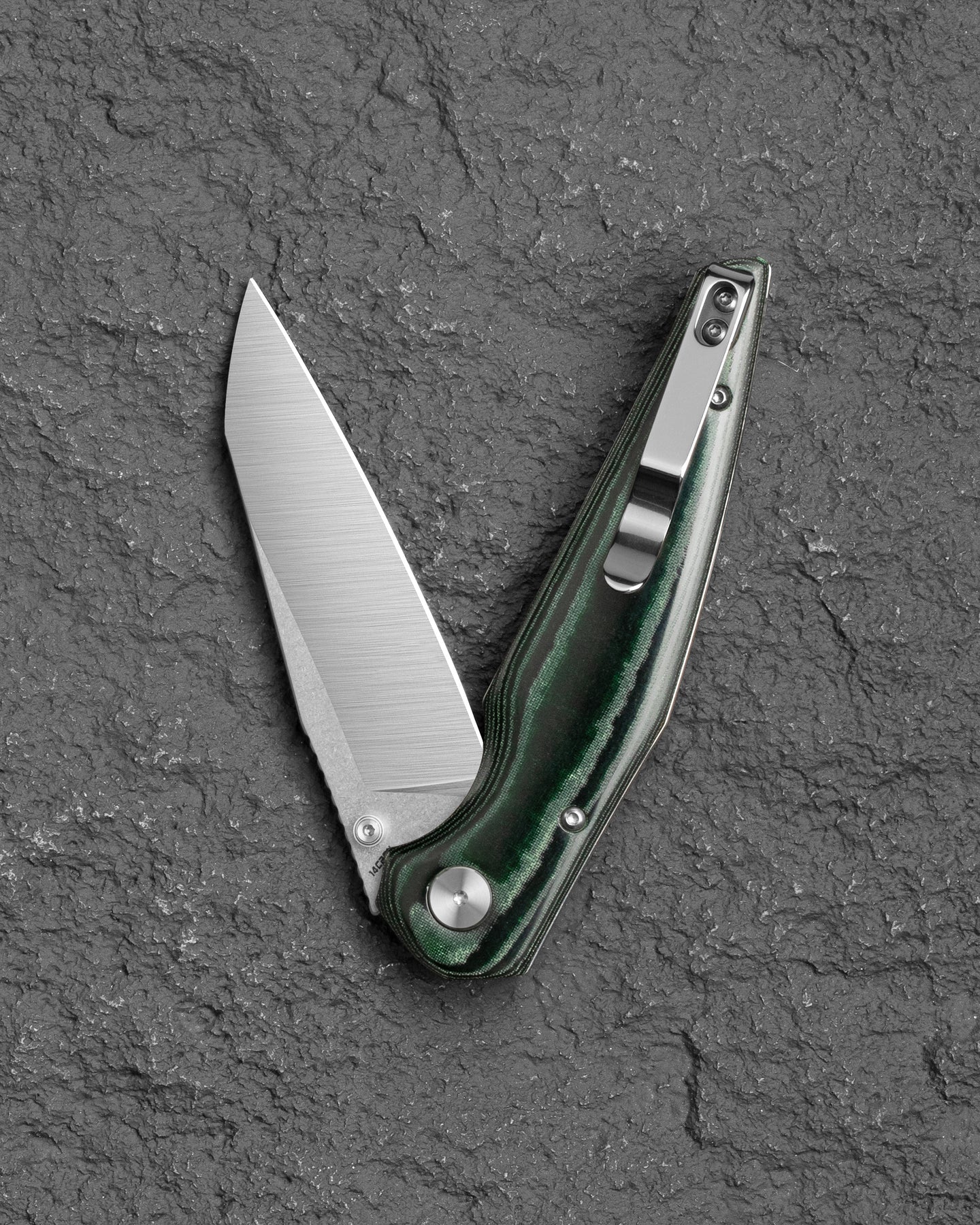 Bestech Snakebird BG58A 14C28N Blade Green Micarta Handle Button Lock Folding Knife