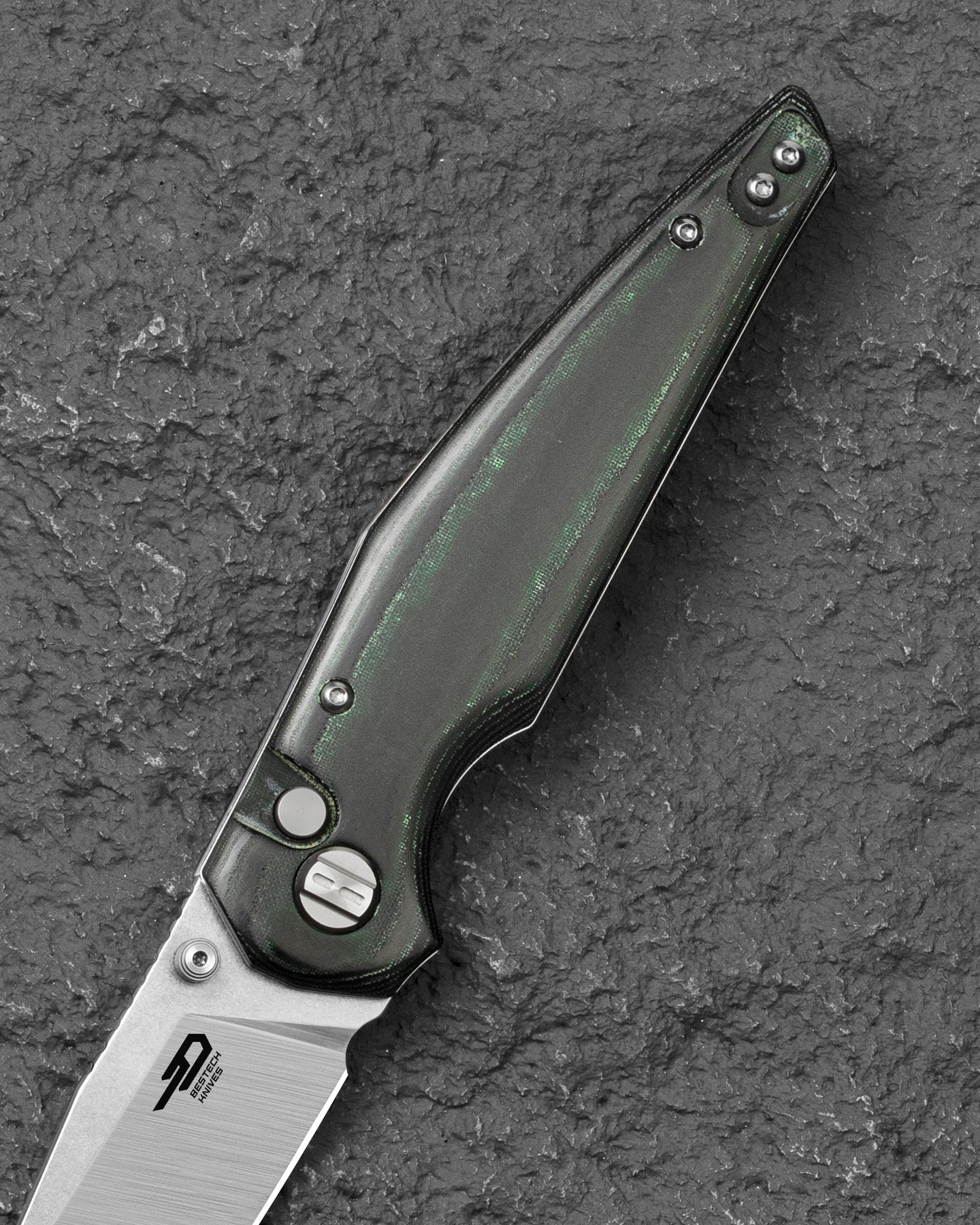 Bestech Snakebird BG58A 14C28N Blade Green Micarta Handle Button Lock Folding Knife