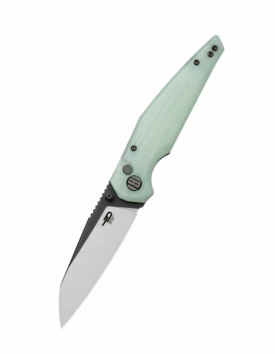 Bestech Snakebird BG58D 14C28N Blade Transparent G10 Handle Button Lock Folding Knife