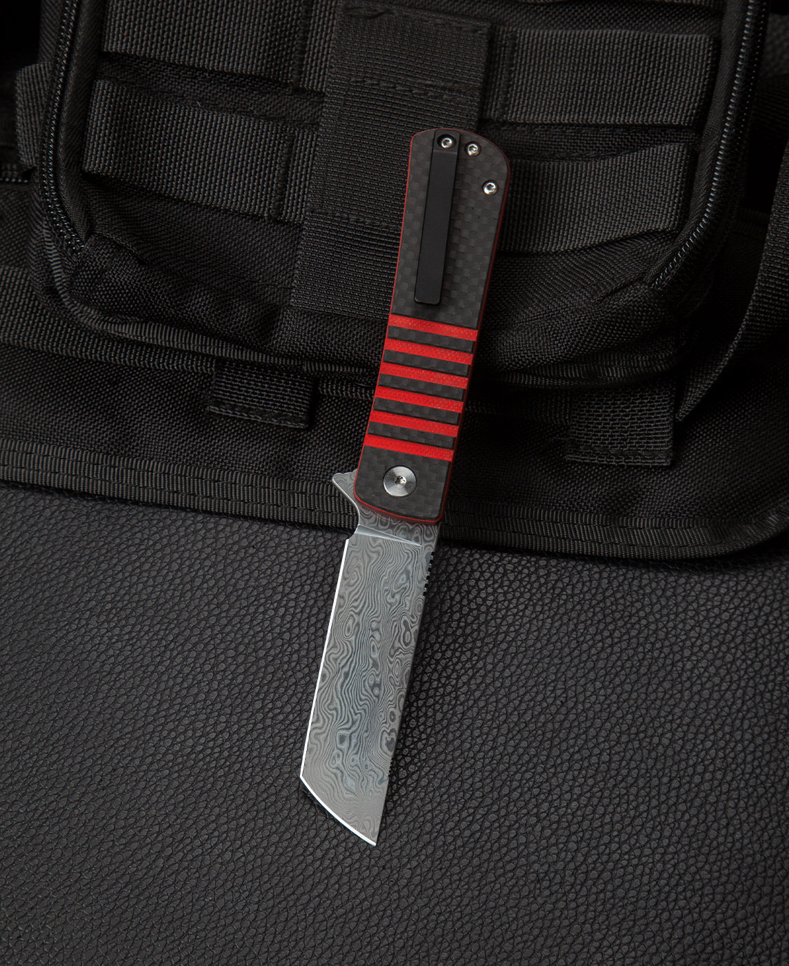 Bestech Titan BL05B Damascus Blade Carbon Fiber and G10 Handle Liner Lock Folding Knife