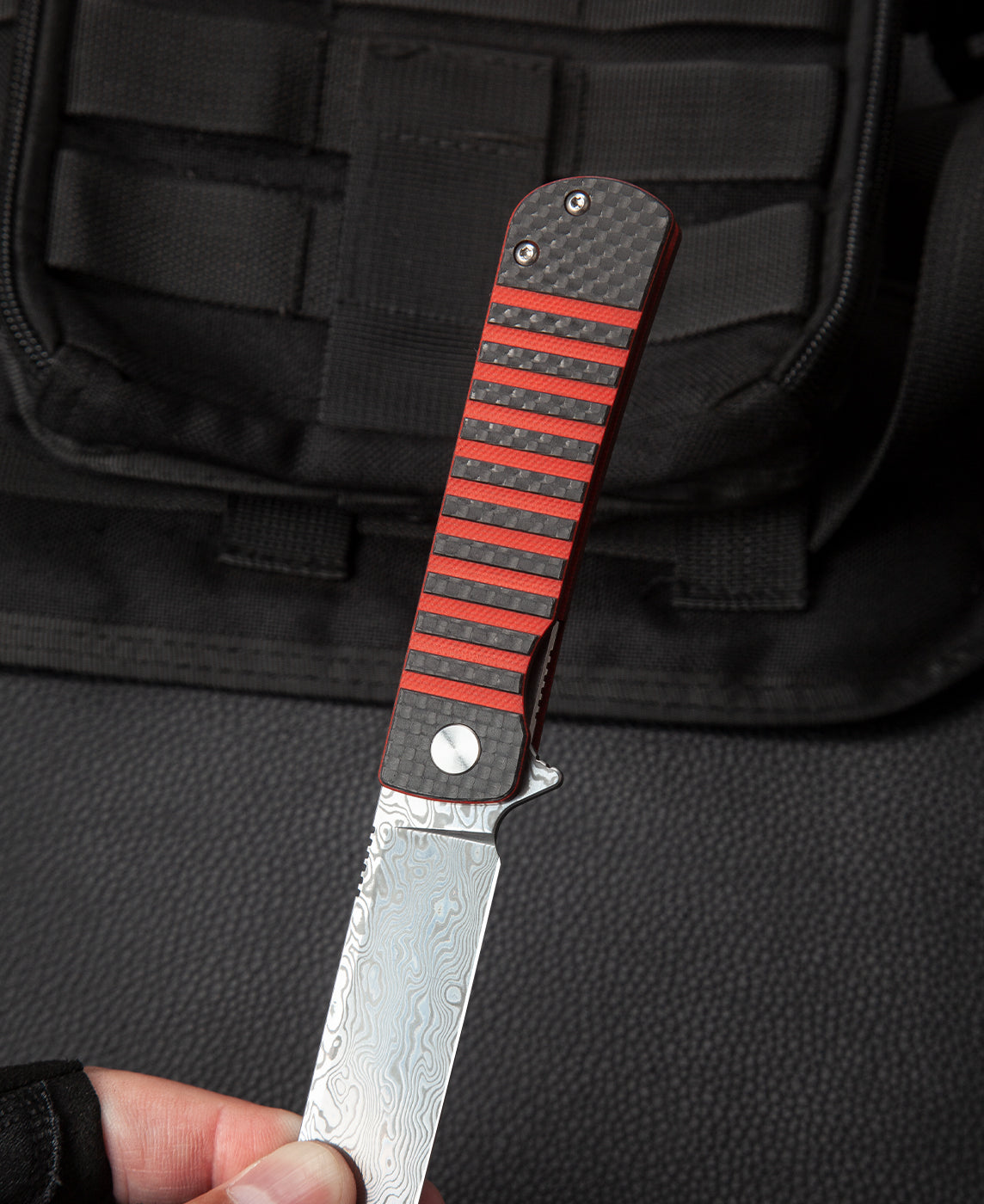 Bestech Titan BL05B Damascus Blade Carbon Fiber and G10 Handle Liner Lock Folding Knife