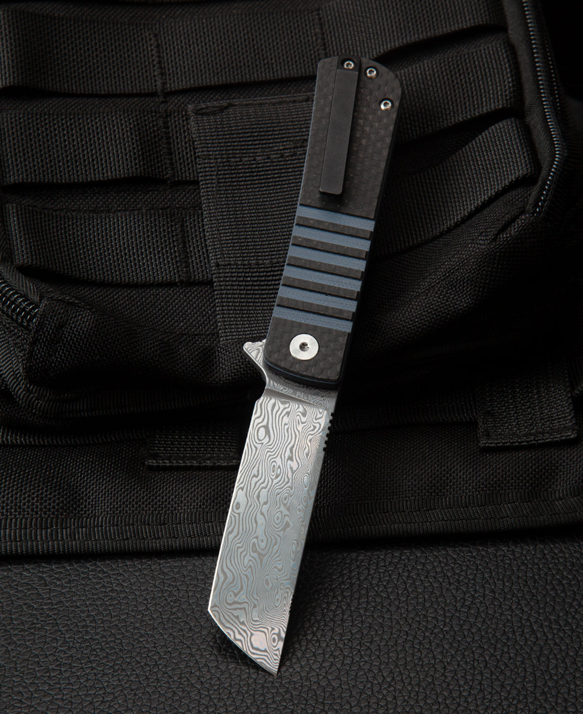 Bestech Titan BL05A Damascus Blade Carbon Fiber and G10 Handle Liner Lock Folding Knife