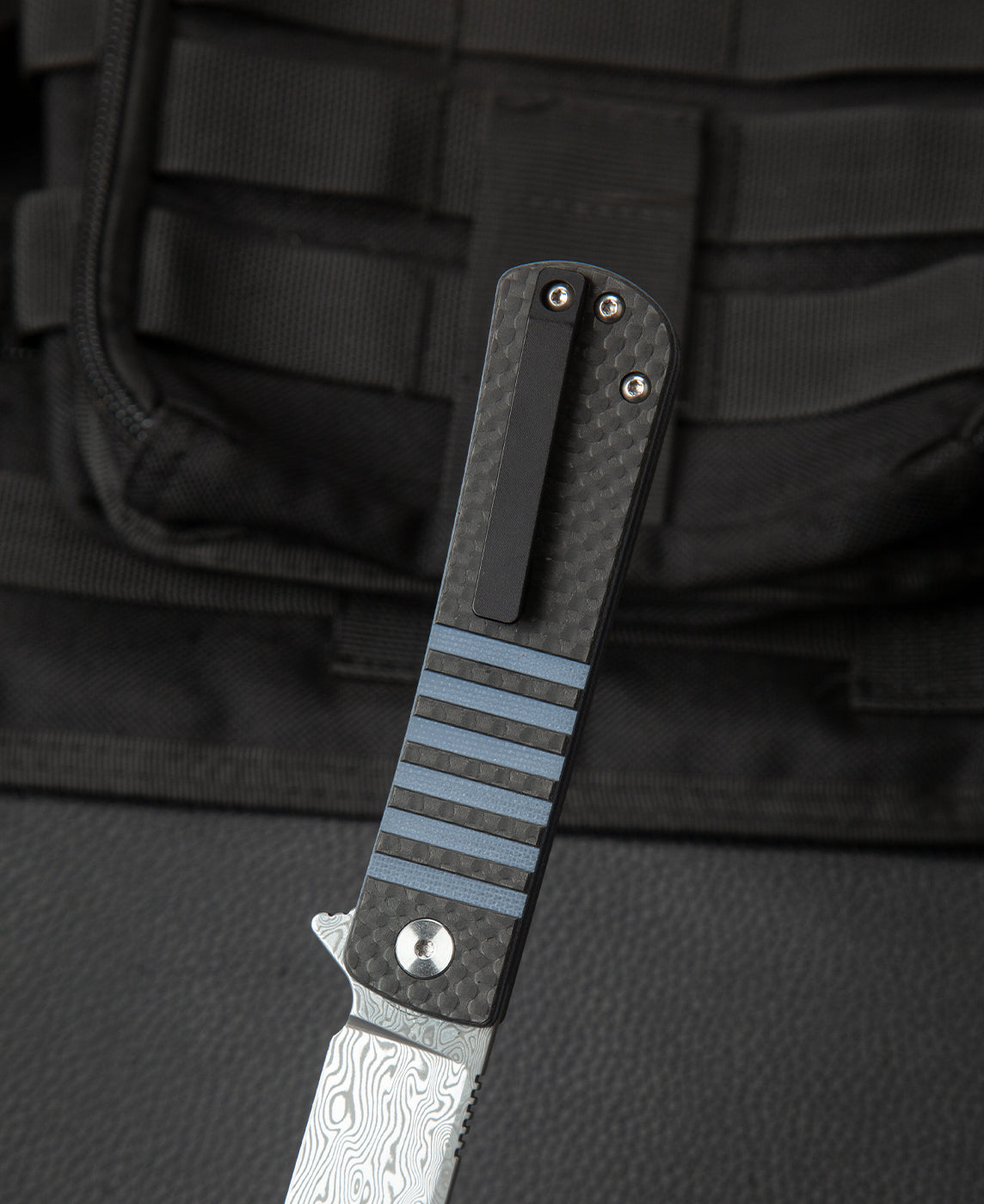 Bestech Titan BL05A Damascus Blade Carbon Fiber and G10 Handle Liner Lock Folding Knife