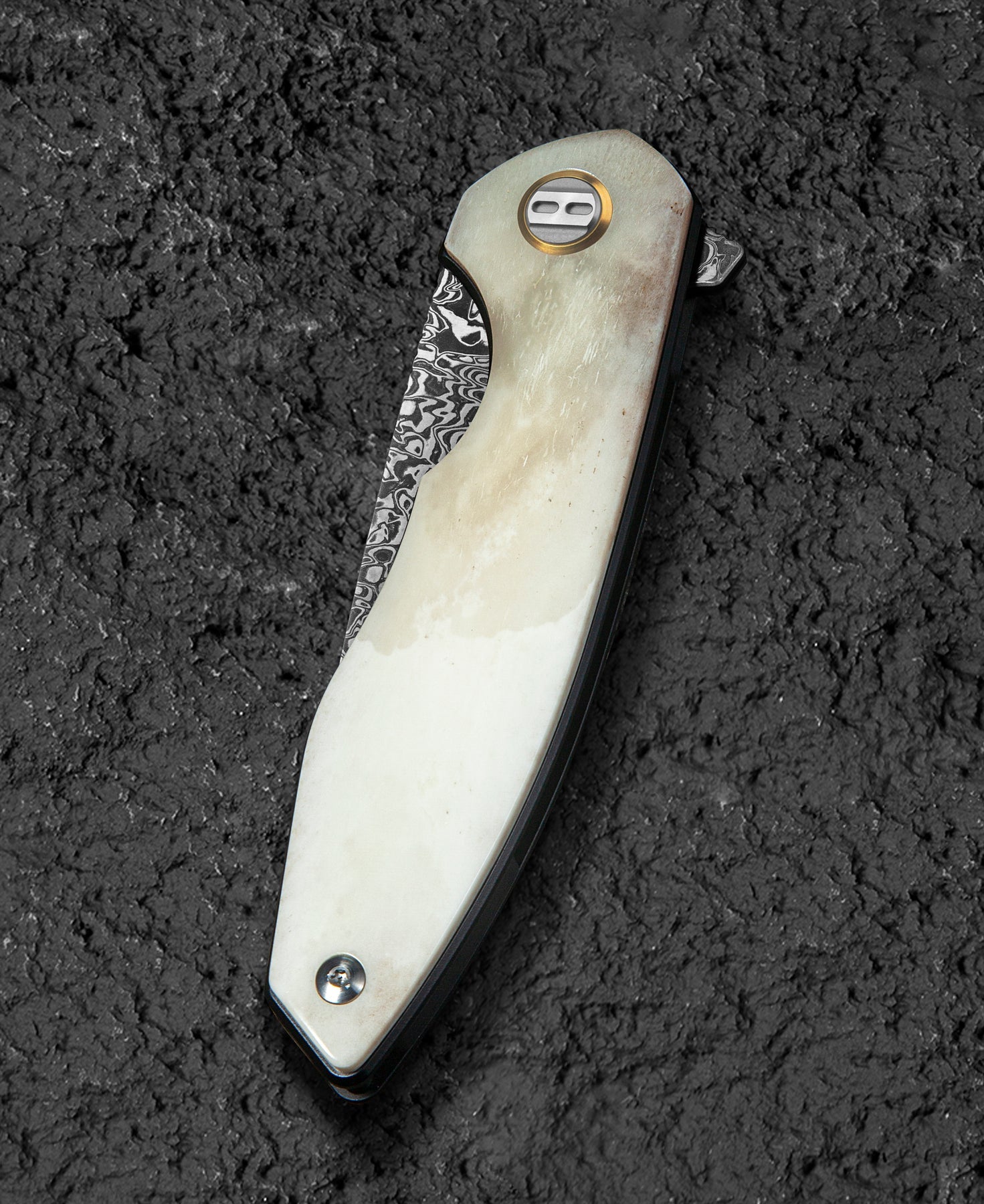 Bestech Bambi BL08A Damascus Blade Ox Bone Handle Liner Lock Folding Knife