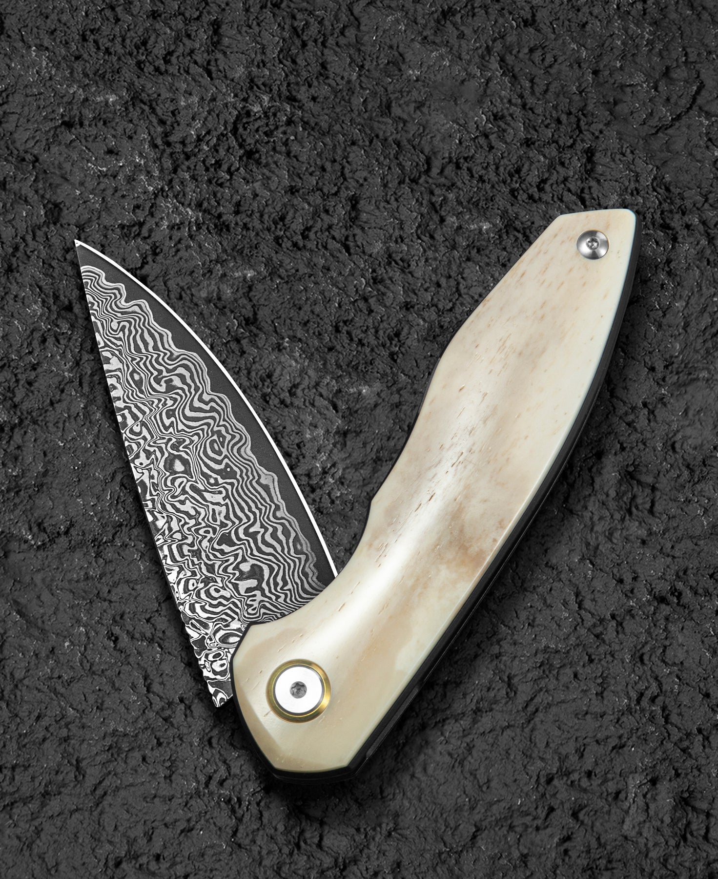 Bestech Bambi BL08A Damascus Blade Ox Bone Handle Liner Lock Folding Knife