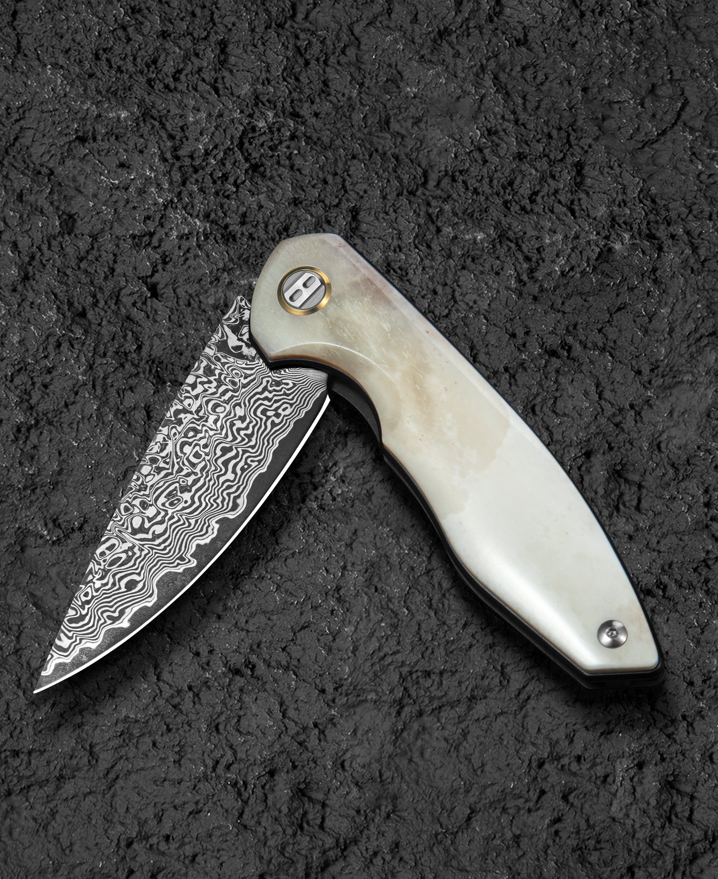 Bestech Bambi BL08A Damascus Blade Ox Bone Handle Liner Lock Folding Knife