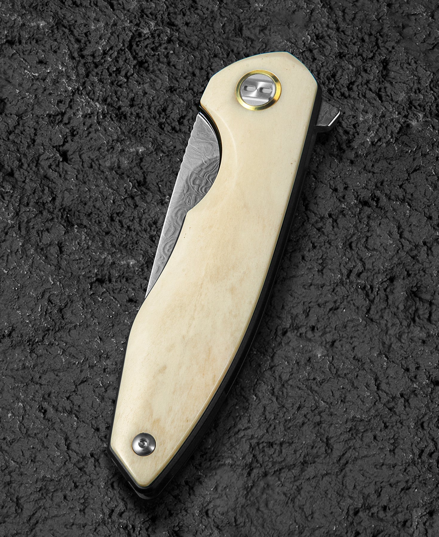 Bestech Bambi BL08B Damascus Blade Ox Bone Handle Liner Lock Folding Knife