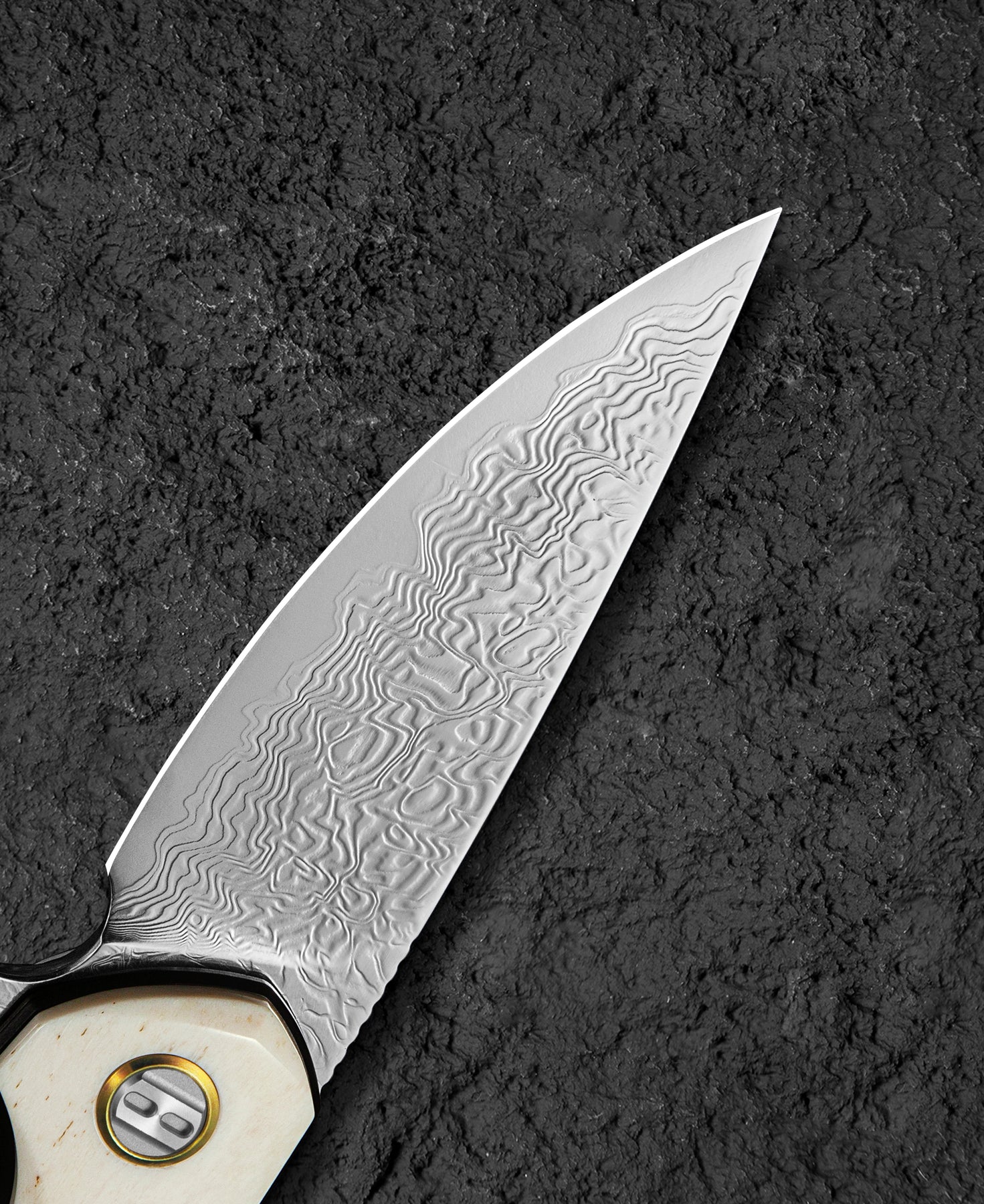 Bestech Bambi BL08C Damascus Blade Ox Bone Handle Liner Lock Folding Knife