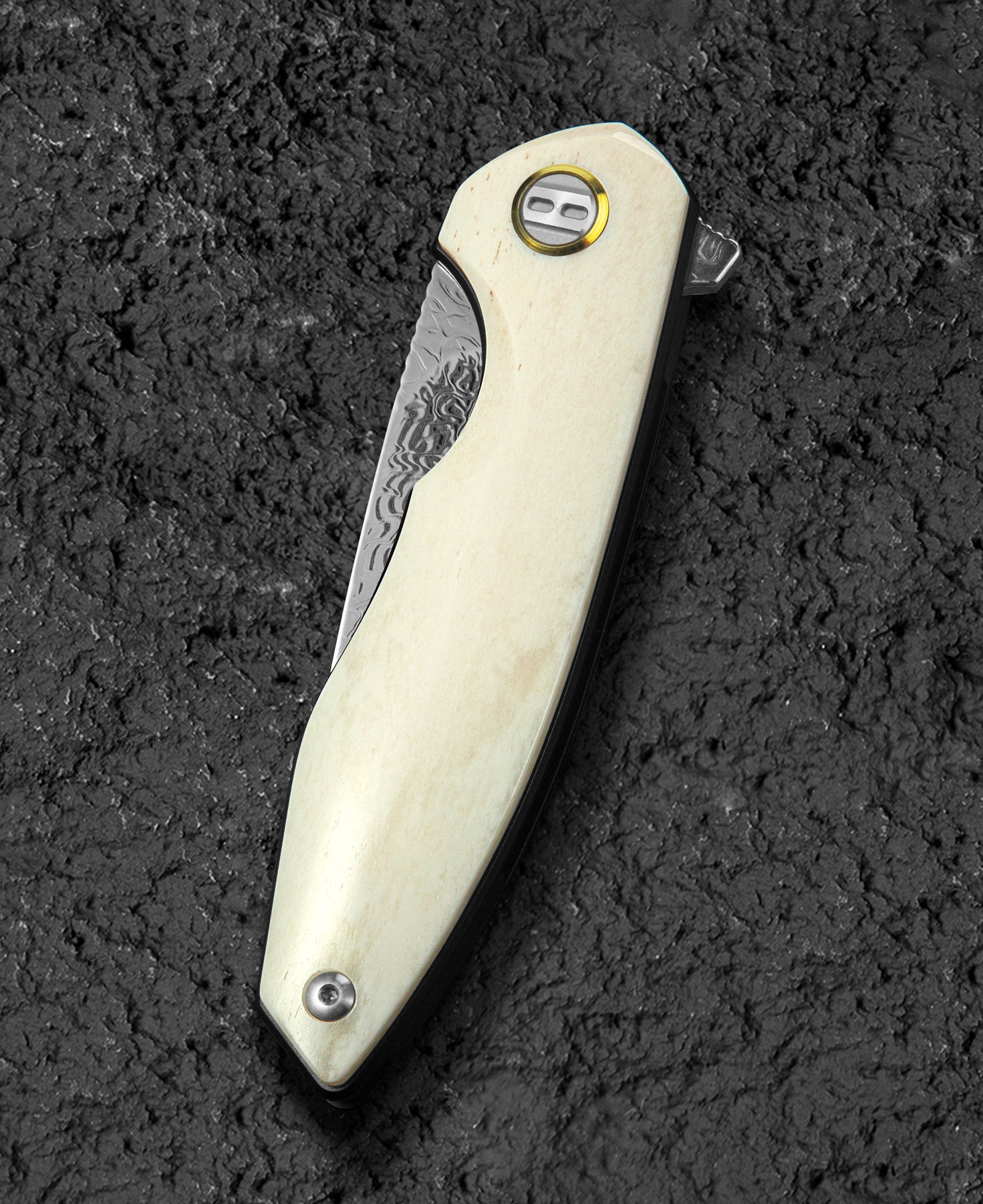 Bestech Bambi BL08C Damascus Blade Ox Bone Handle Liner Lock Folding Knife