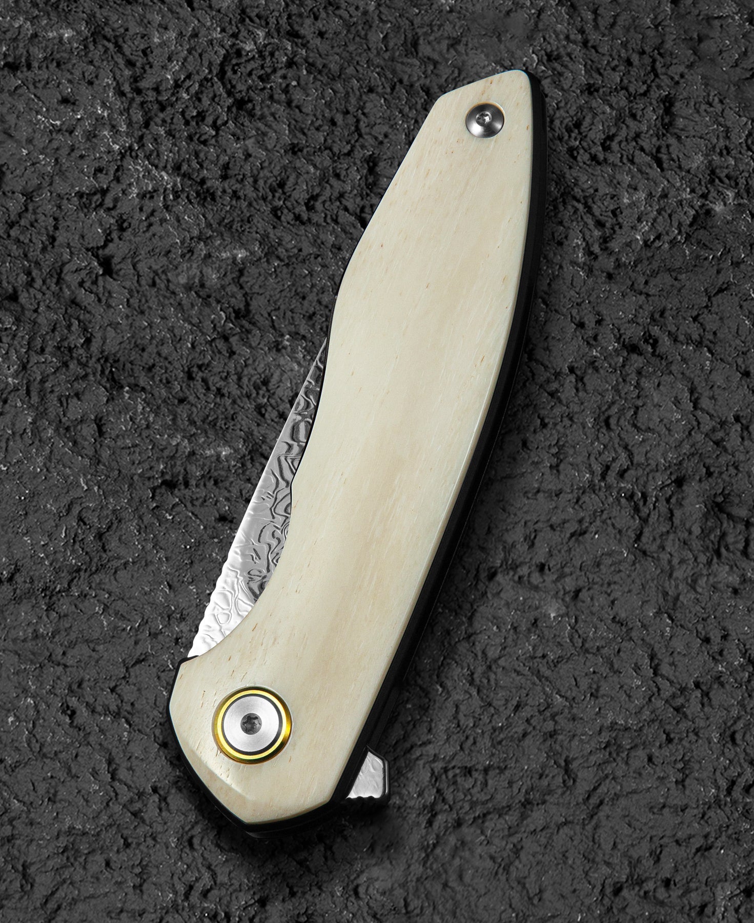 Bestech Bambi BL08C Damascus Blade Ox Bone Handle Liner Lock Folding Knife