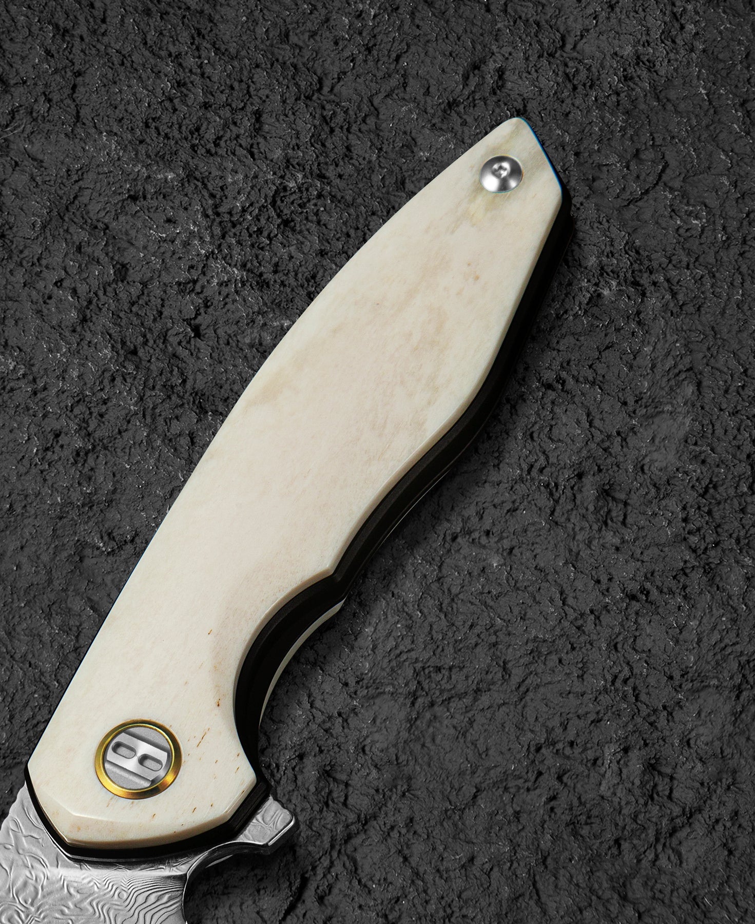 Bestech Bambi BL08C Damascus Blade Ox Bone Handle Liner Lock Folding Knife