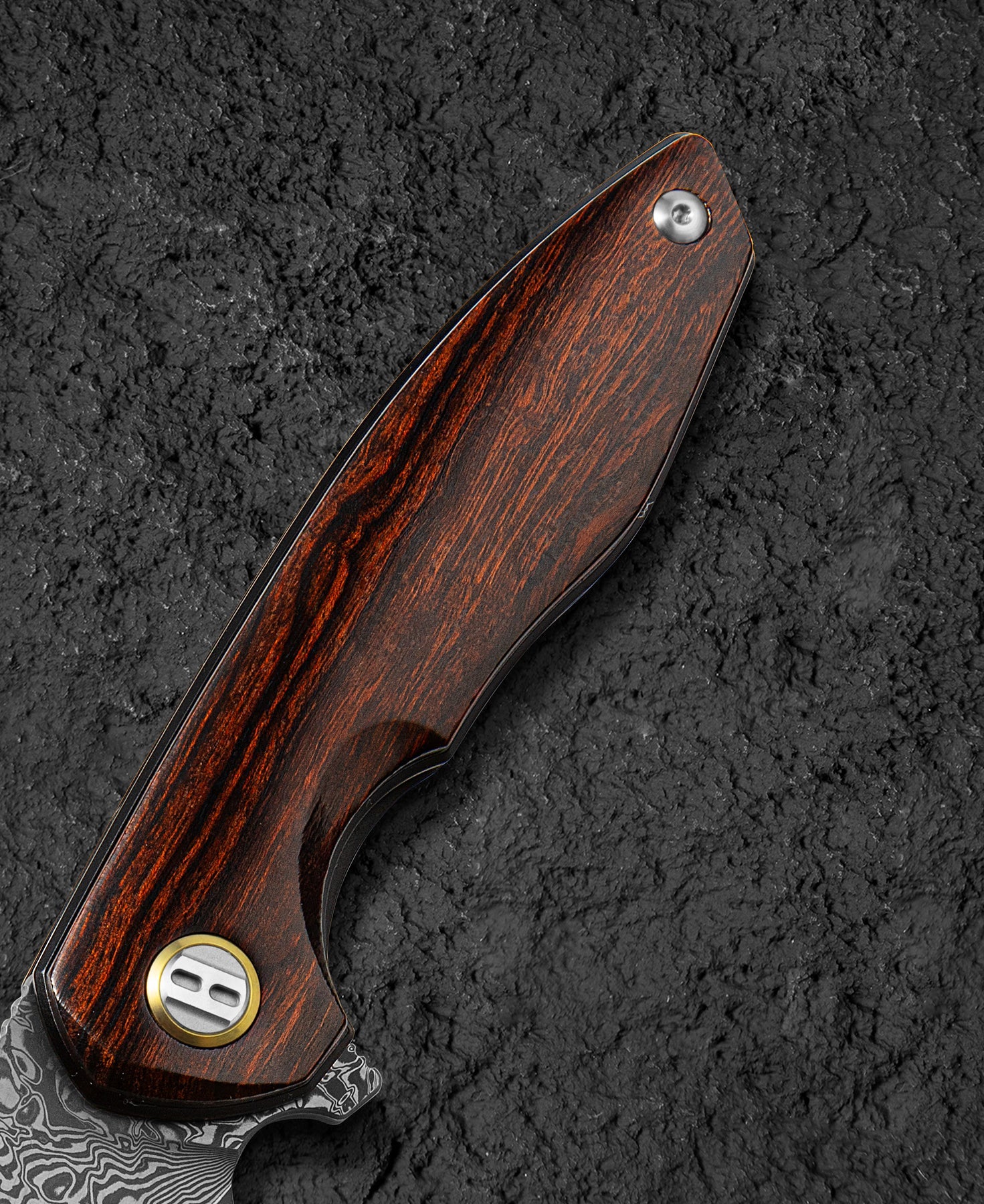 Bestech Bambi BL08D Damascus Blade Iron Wood Handle Liner Lock Folding Knife