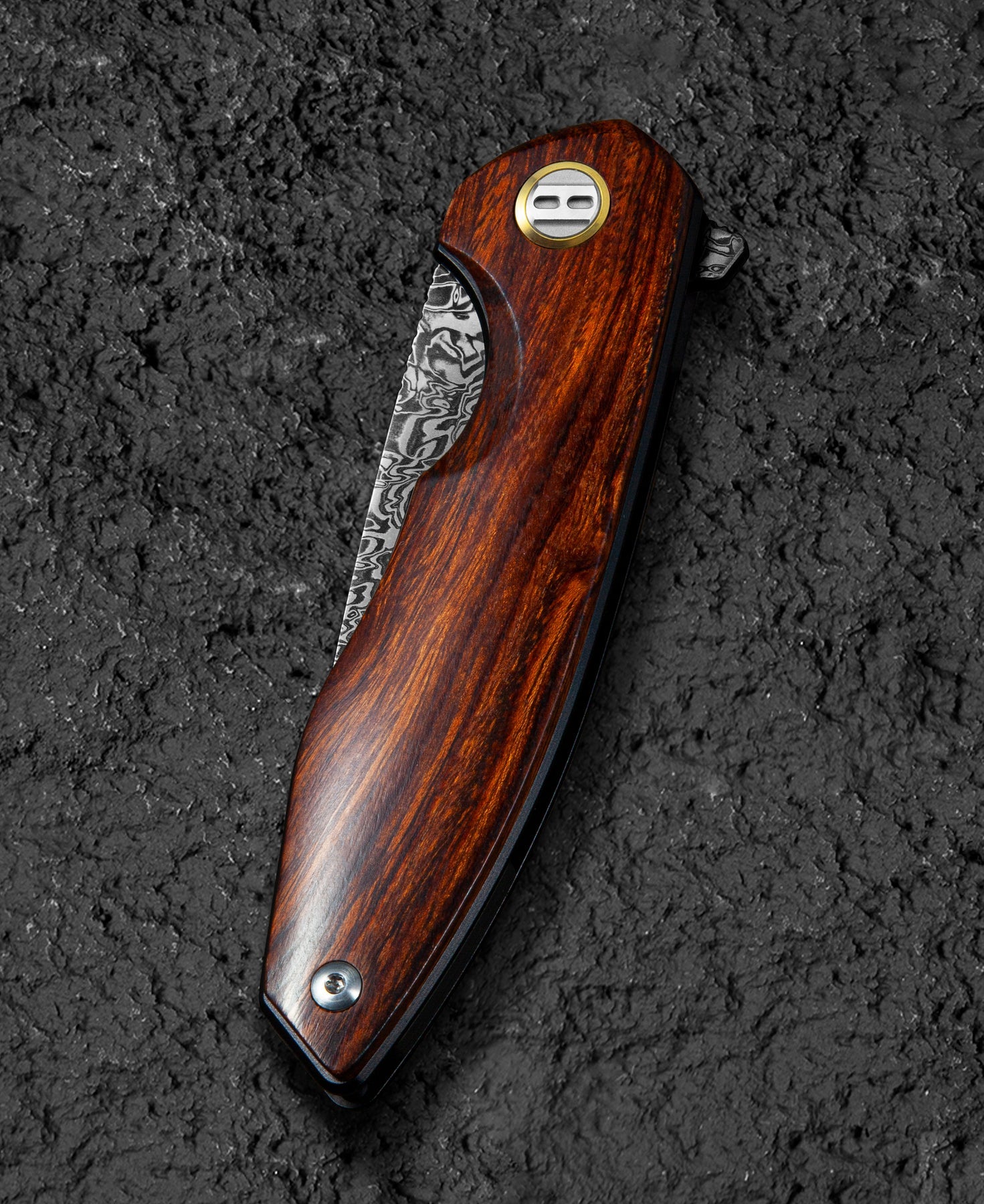 Bestech Bambi BL08D Damascus Blade Iron Wood Handle Liner Lock Folding Knife