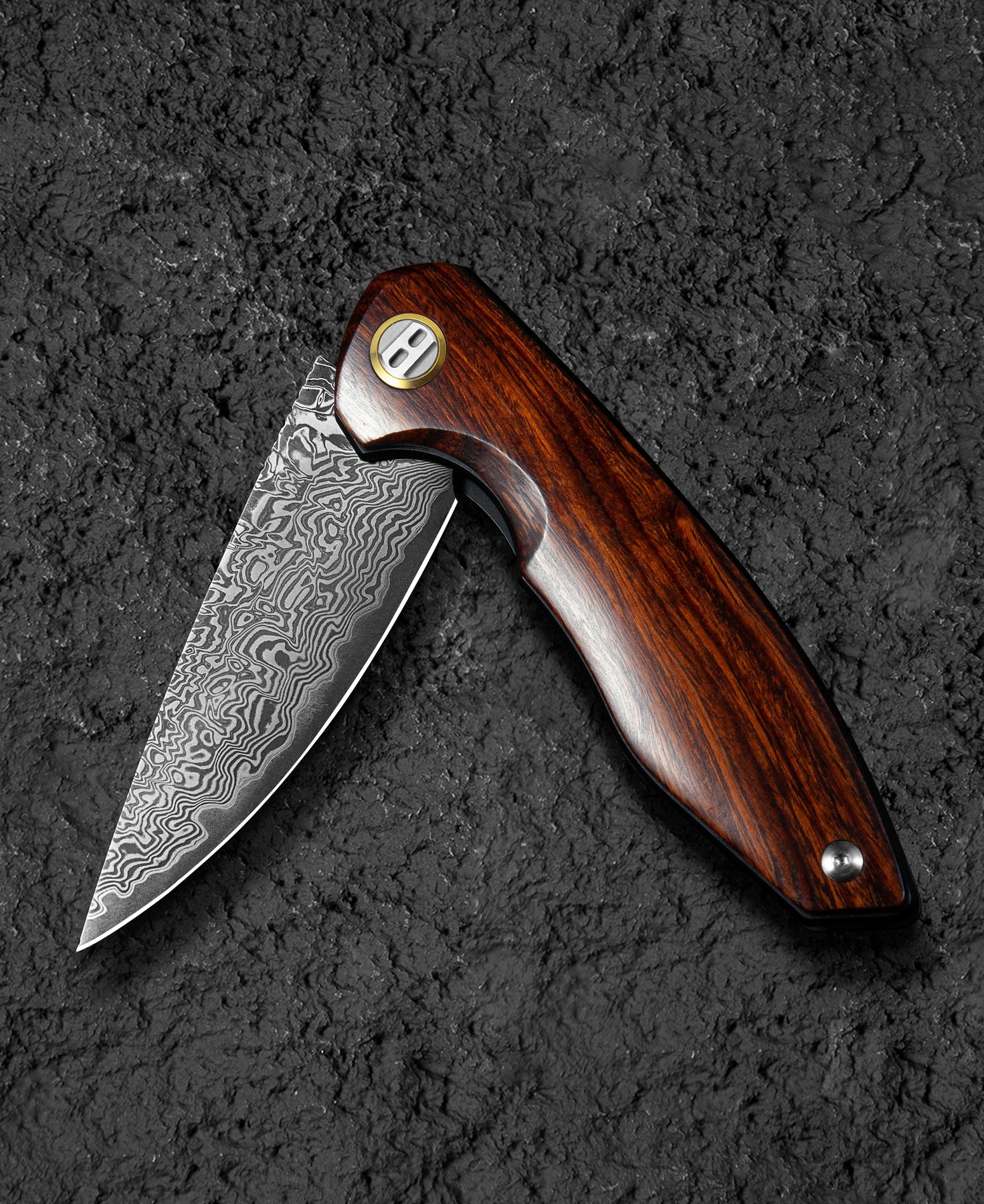 Bestech Bambi BL08D Damascus Blade Iron Wood Handle Liner Lock Folding Knife