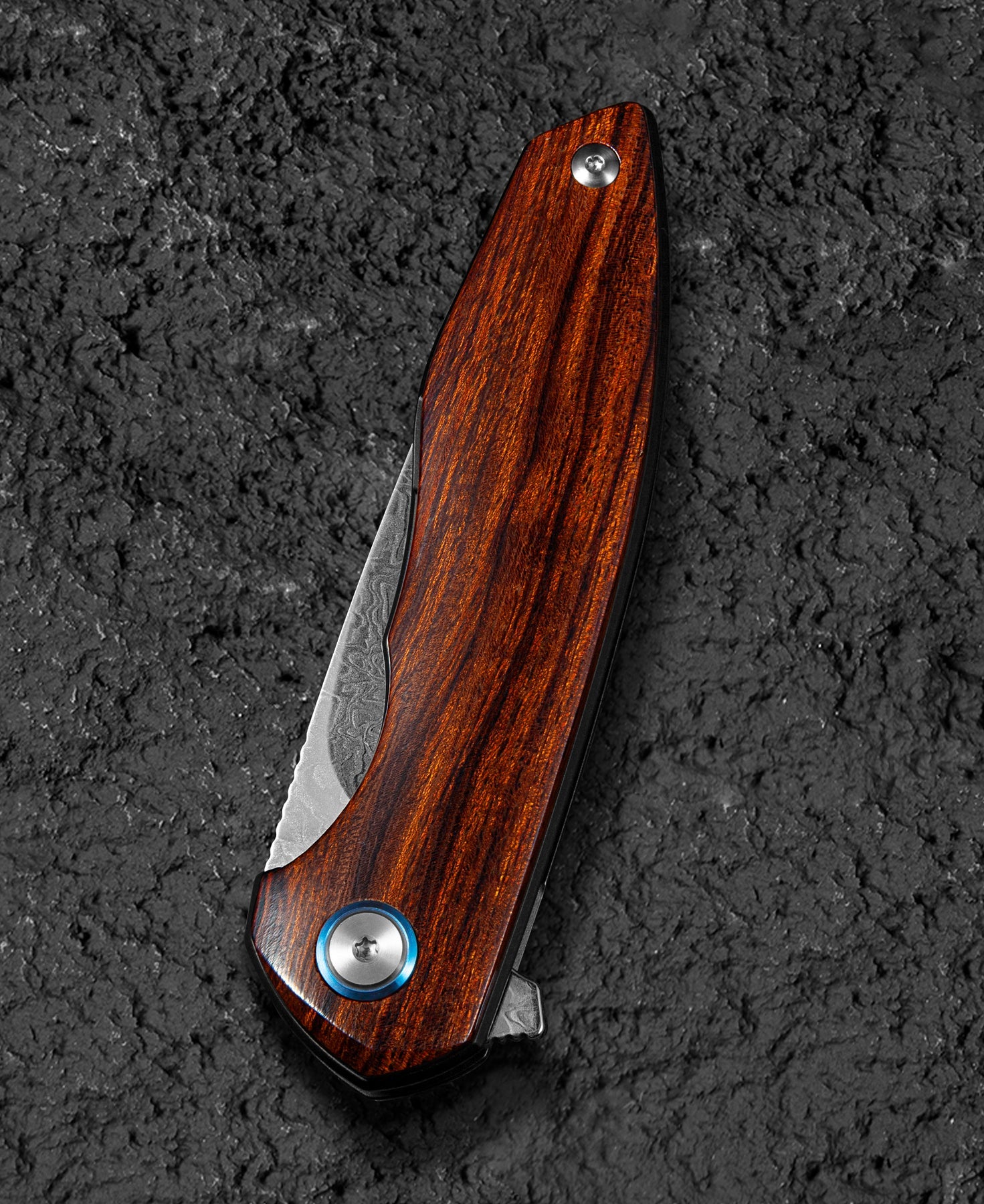 Bestech Bambi BL08E Damascus Blade Iron Wood Handle Liner Lock Folding Knife