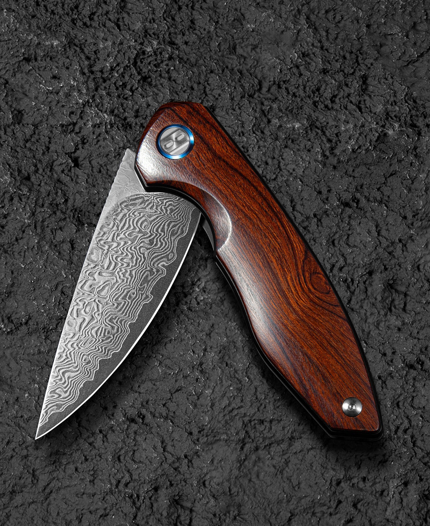 Bestech Bambi BL08E Damascus Blade Iron Wood Handle Liner Lock Folding Knife