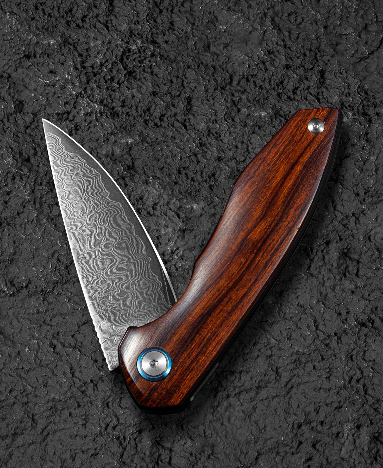 Bestech Bambi BL08E Damascus Blade Iron Wood Handle Liner Lock Folding Knife
