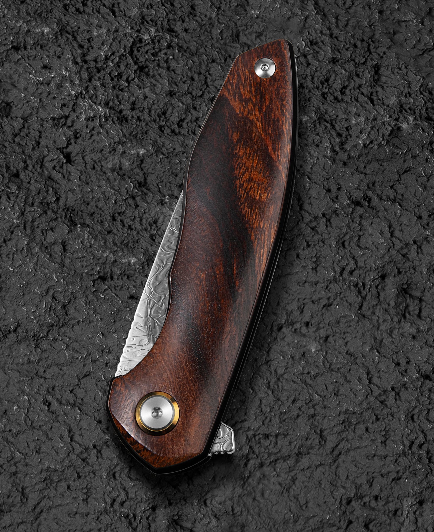 Bestech Bambi BL08F Damascus Blade Iron Wood Handle Liner Lock Folding Knife