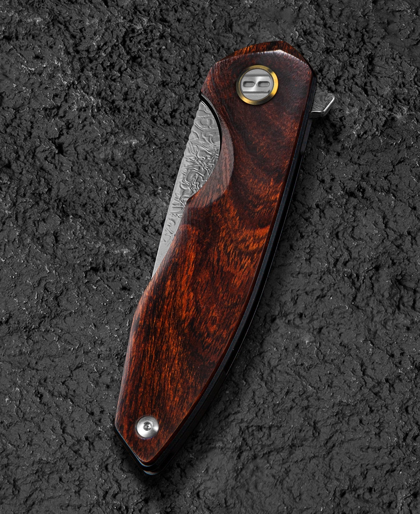 Bestech Bambi BL08F Damascus Blade Iron Wood Handle Liner Lock Folding Knife