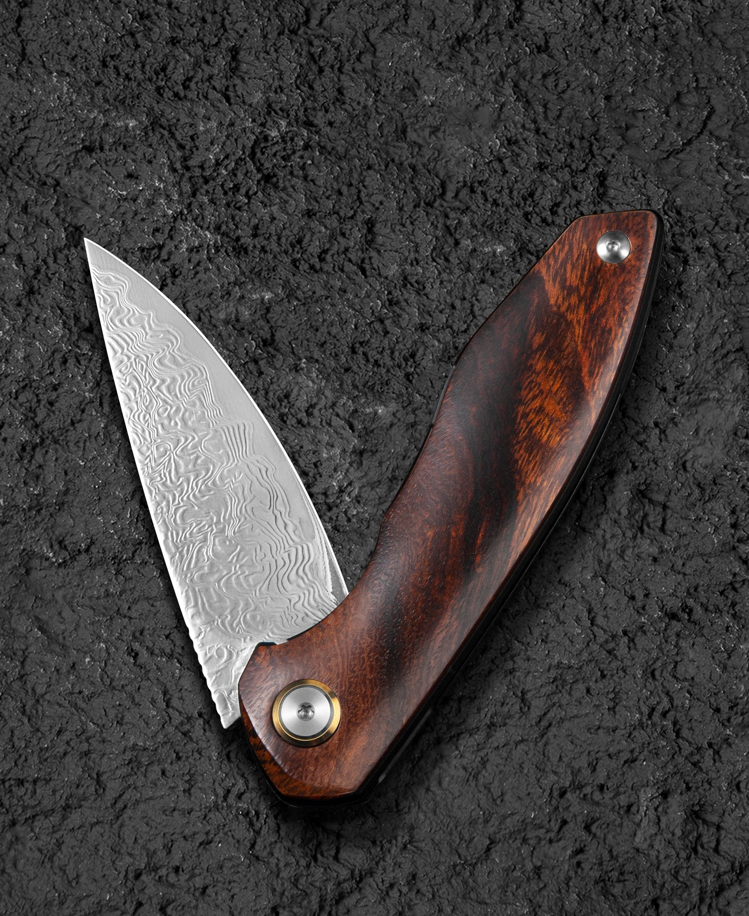 Bestech Bambi BL08F Damascus Blade Iron Wood Handle Liner Lock Folding Knife
