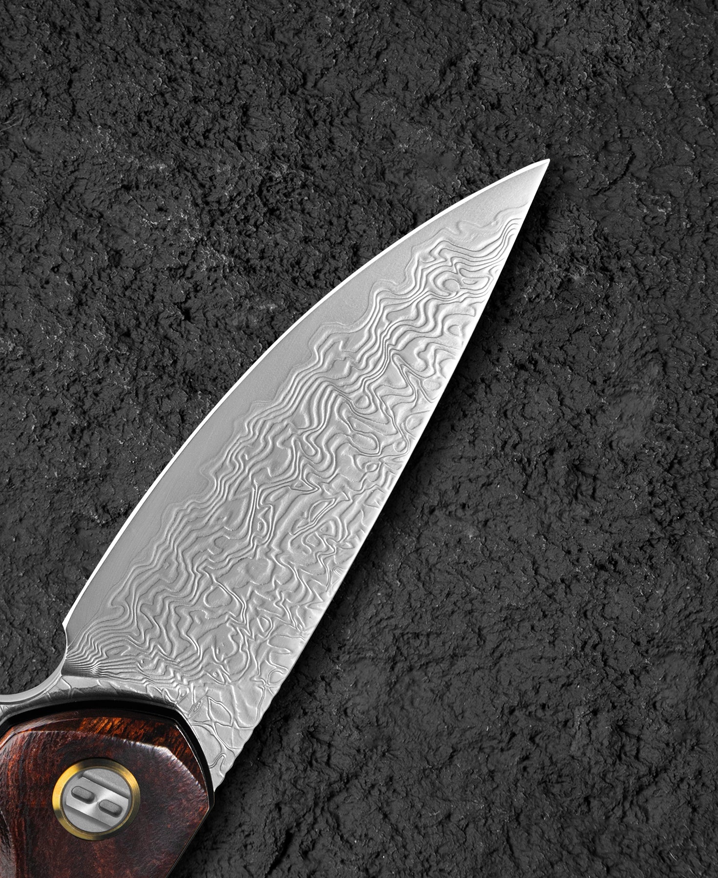 Bestech Bambi BL08F Damascus Blade Iron Wood Handle Liner Lock Folding Knife